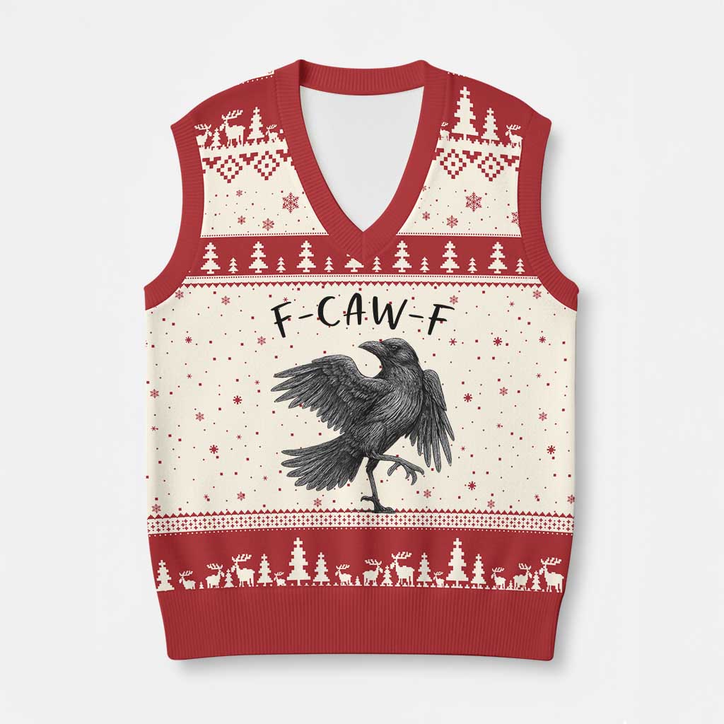 F Caw F Raven Graphic V-Neck Knit Sweater Vest Funny Sarcastic Bird with Attitude TS02 Beige Red Print Your Wear
