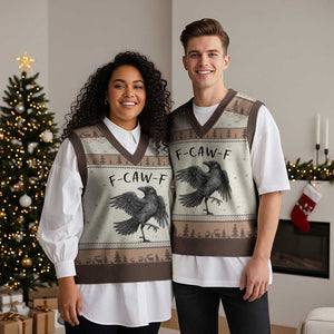 F Caw F Raven Graphic V-Neck Knit Sweater Vest Funny Sarcastic Bird with Attitude TS02 Mocha Mousse Print Your Wear