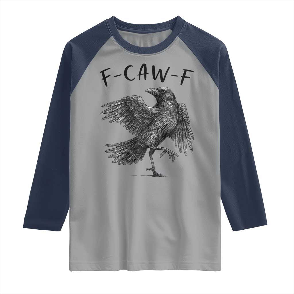 F Caw F Raven Graphic Raglan Shirt Funny Sarcastic Bird with Attitude TS02 Sport Gray Navy Print Your Wear