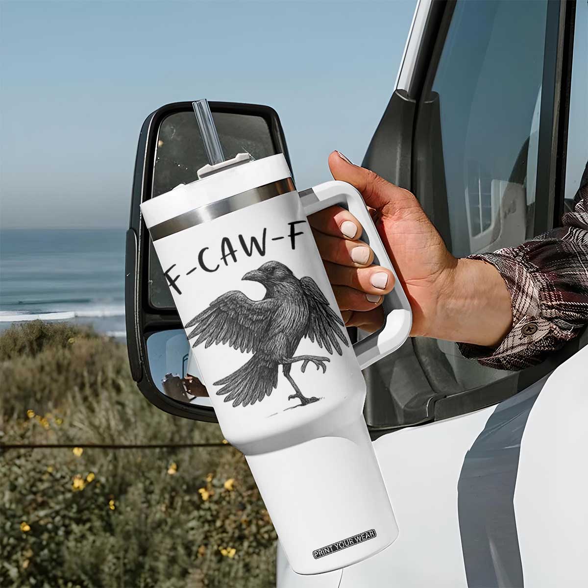 F Caw F Raven Graphic Tumbler With Handle Funny Sarcastic Bird with Attitude TS02 Print Your Wear