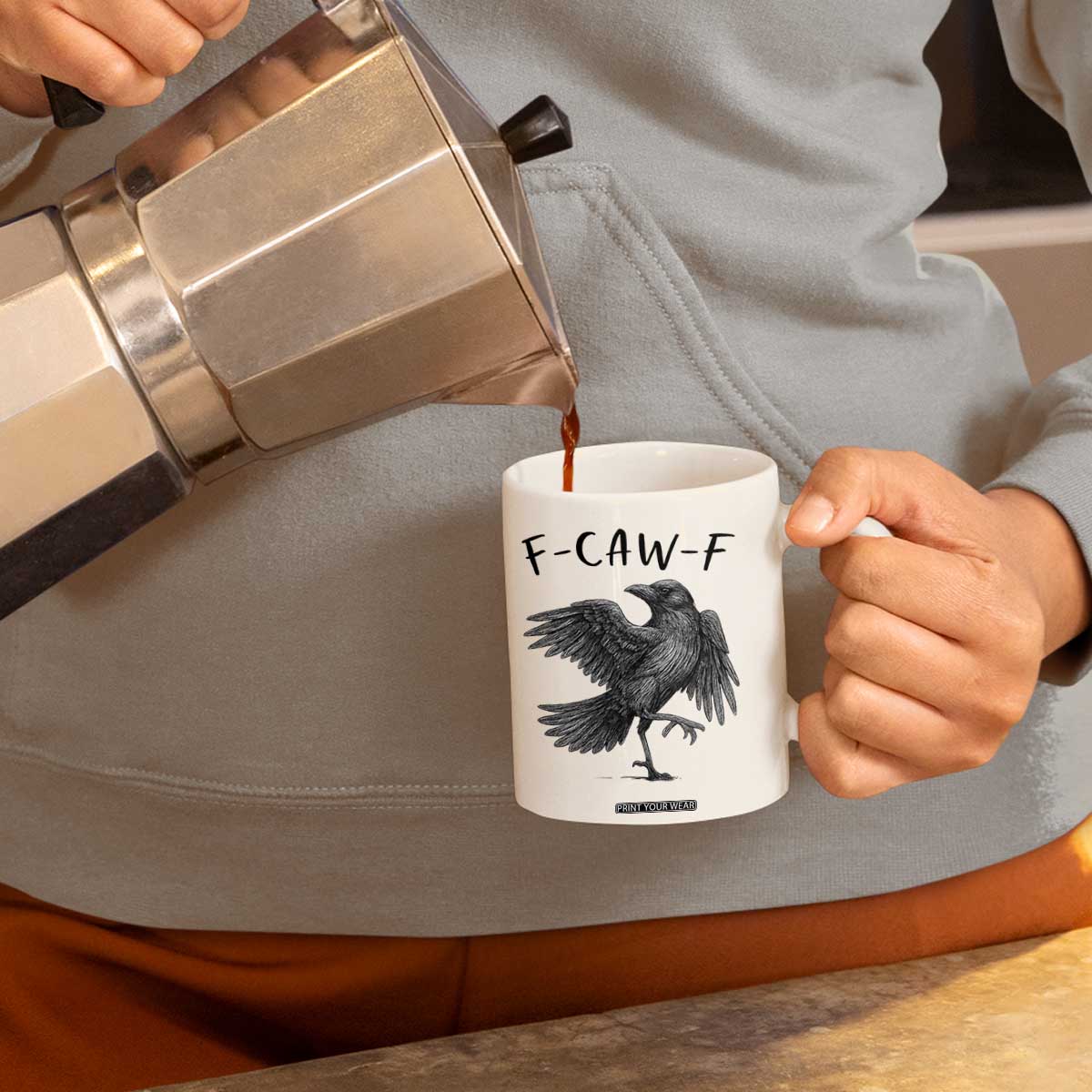 F Caw F Raven Graphic Coffee Mug Funny Sarcastic Bird with Attitude TS02 Print Your Wear