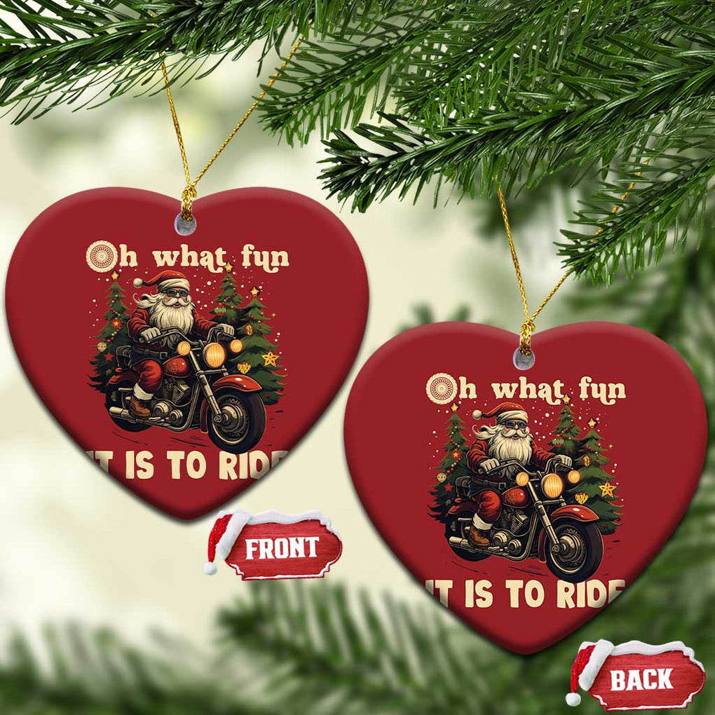 Biker Santa Claus Christmas Ornament Oh What Fun It Is To Ride Motorcycle Xmas Tree TS02 Heart Red Print Your Wear