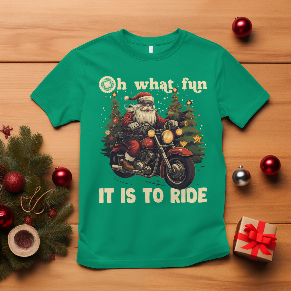 Santa Claus Biker T Shirt Oh What Fun It Is To Ride Motorcycle Christmas TS02 Irish Green Printyourwear