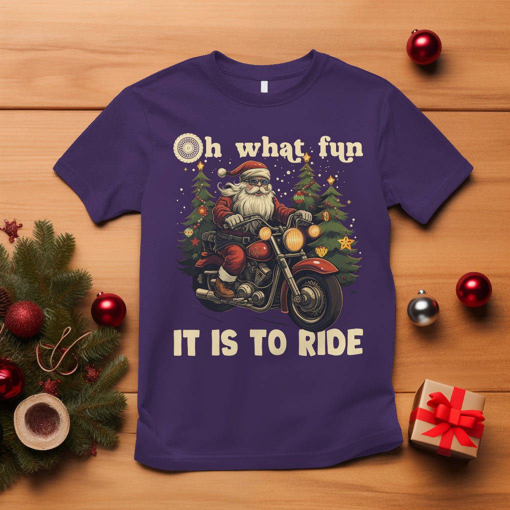 Santa Claus Biker T Shirt Oh What Fun It Is To Ride Motorcycle Christmas TS02 Purple Printyourwear