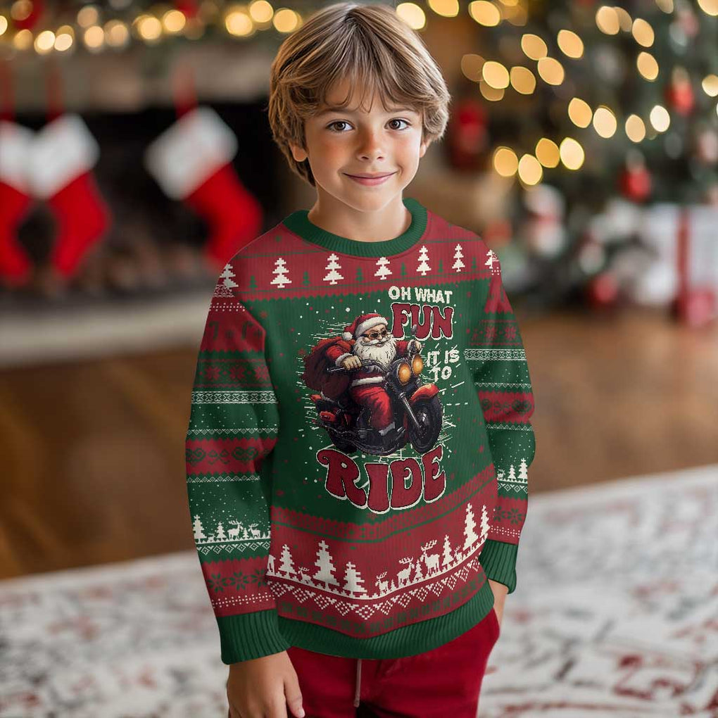 Biker Santa Claus Ugly Christmas Sweater Oh What Fun It Is To Ride Motorcycle Xmas TS02 Christmas Print Your Wear