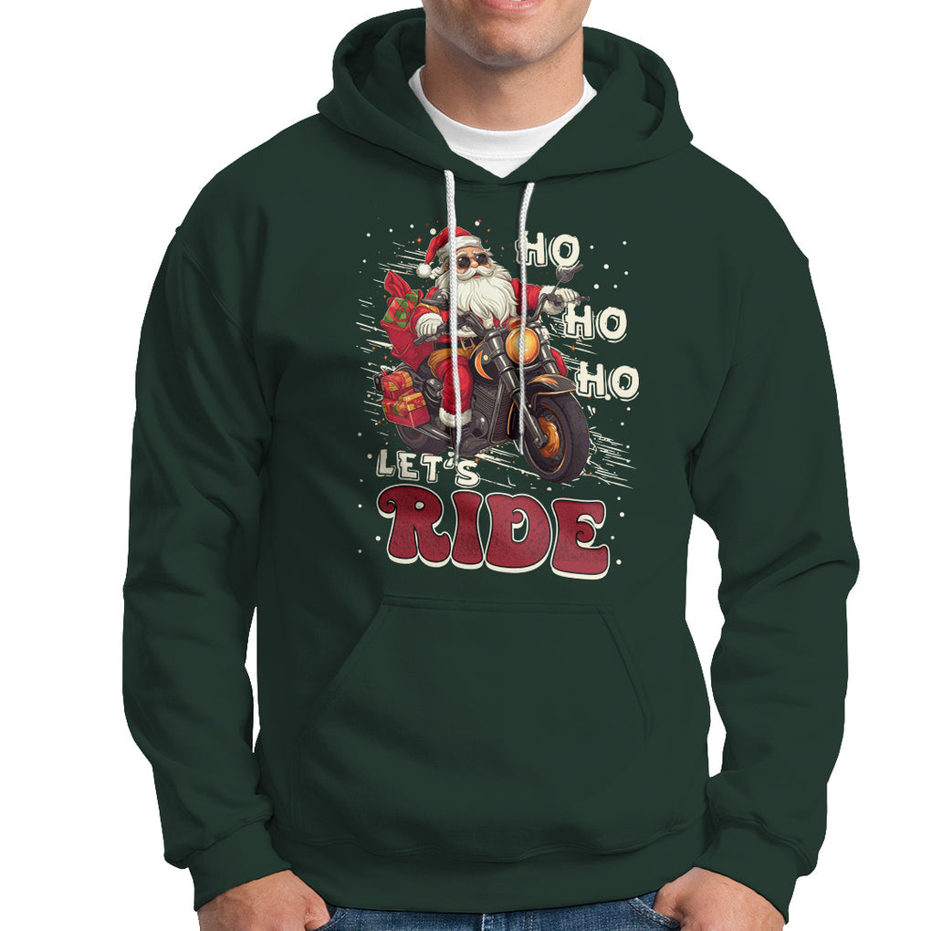 Santa Claus Biker Hoodie Ho Ho Ho Let's Ride Christmas TS02 Dark Forest Green Printyourwear