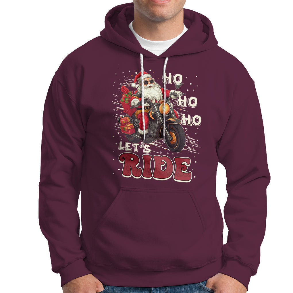 Santa Claus Biker Hoodie Ho Ho Ho Let's Ride Christmas TS02 Maroon Printyourwear