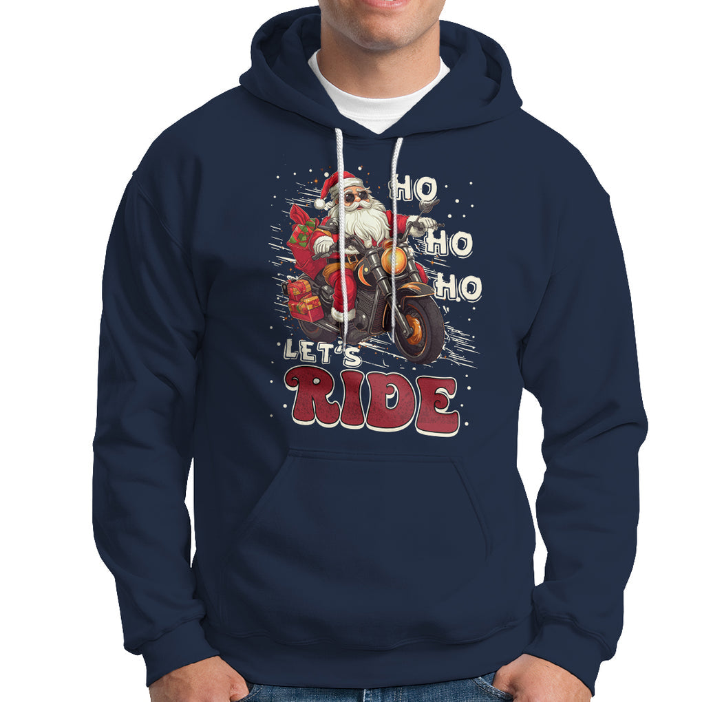 Santa Claus Biker Hoodie Ho Ho Ho Let's Ride Christmas TS02 Navy Printyourwear