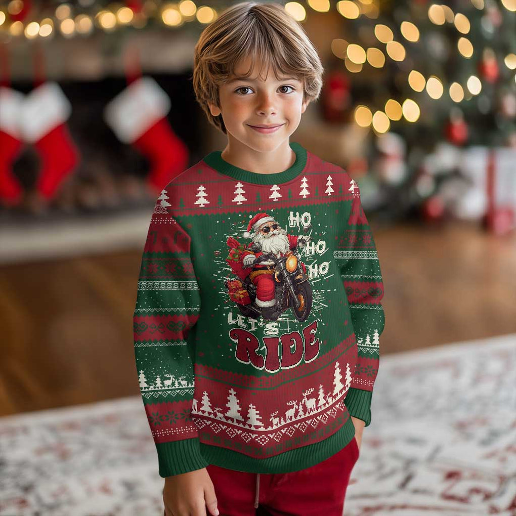 Biker Santa Claus Ugly Christmas Sweater Ho Ho Ho Let's Ride Xmas TS02 Christmas Print Your Wear