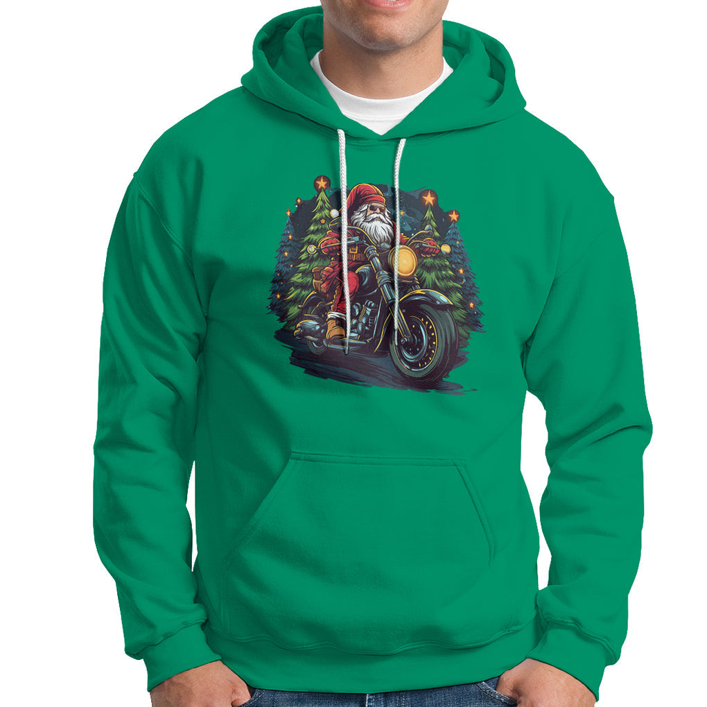Santa Claus Biker Hoodie Riding Motorcycle Christmas TS02 Irish Green Printyourwear