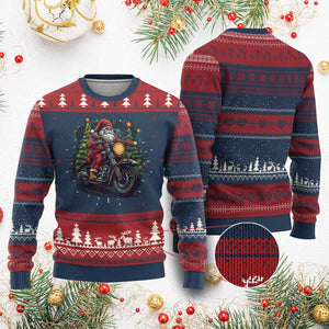 Biker Santa Claus Ugly Christmas Sweater Riding Motorcycle Christmas TS02 Burgundy Print Your Wear