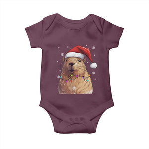 Capybara Christmas Baby Onesie Funny Santa Capy Meme Xmas Vibe TS02 Maroon Print Your Wear