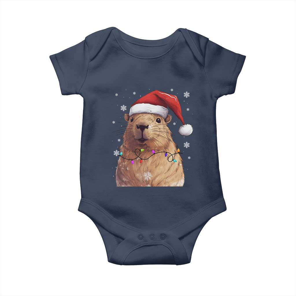Capybara Christmas Baby Onesie Funny Santa Capy Meme Xmas Vibe TS02 Navy Print Your Wear