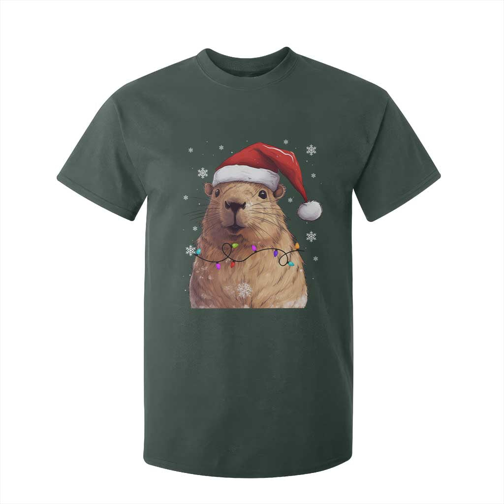 Capybara Christmas T Shirt For Kid Funny Santa Capy Meme Xmas Vibe TS02 Dark Forest Green Print Your Wear