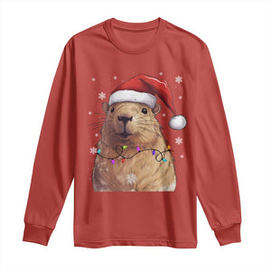 Capybara Christmas Long Sleeve Shirt Funny Santa Capy Meme Xmas Vibe TS02 Red Print Your Wear