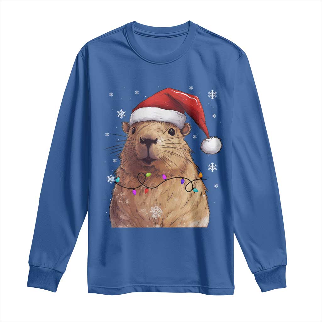Capybara Christmas Long Sleeve Shirt Funny Santa Capy Meme Xmas Vibe TS02 Royal Blue Print Your Wear
