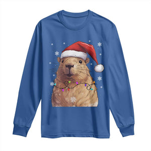Capybara Christmas Long Sleeve Shirt Funny Santa Capy Meme Xmas Vibe TS02 Royal Blue Print Your Wear