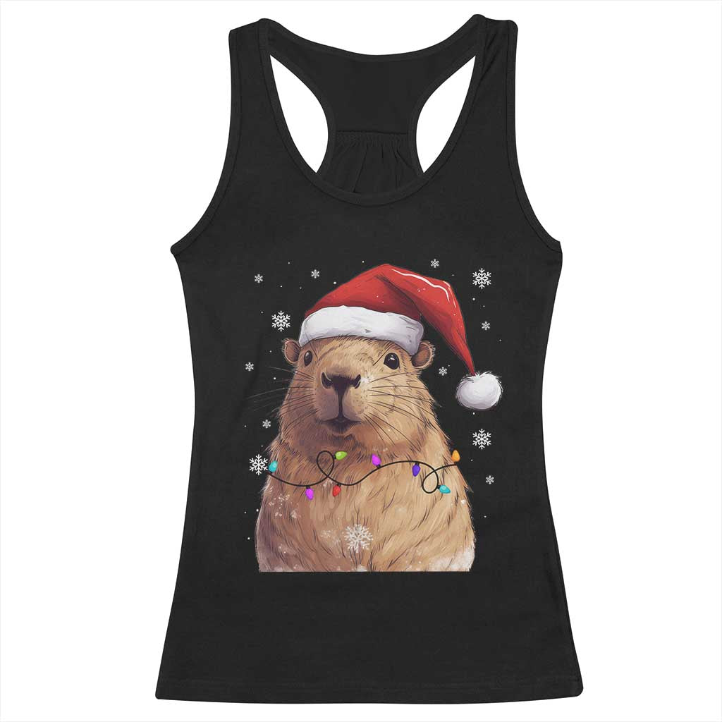 Capybara Christmas Racerback Tank Top Funny Santa Capy Meme Xmas Vibe TS02 Black Print Your Wear