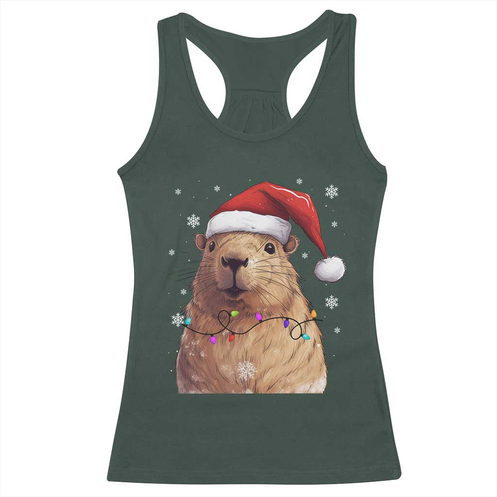 Capybara Christmas Racerback Tank Top Funny Santa Capy Meme Xmas Vibe TS02 Dark Forest Green Print Your Wear