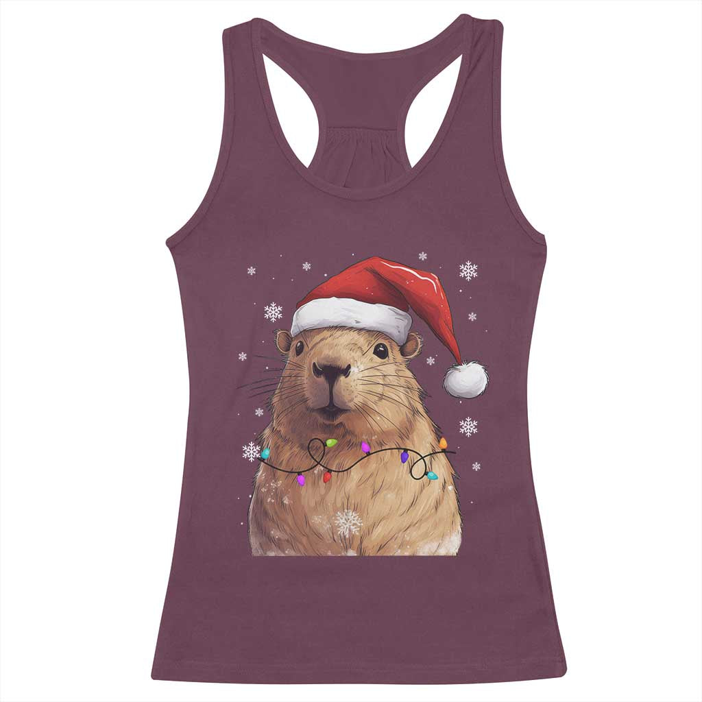 Capybara Christmas Racerback Tank Top Funny Santa Capy Meme Xmas Vibe TS02 Maroon Print Your Wear