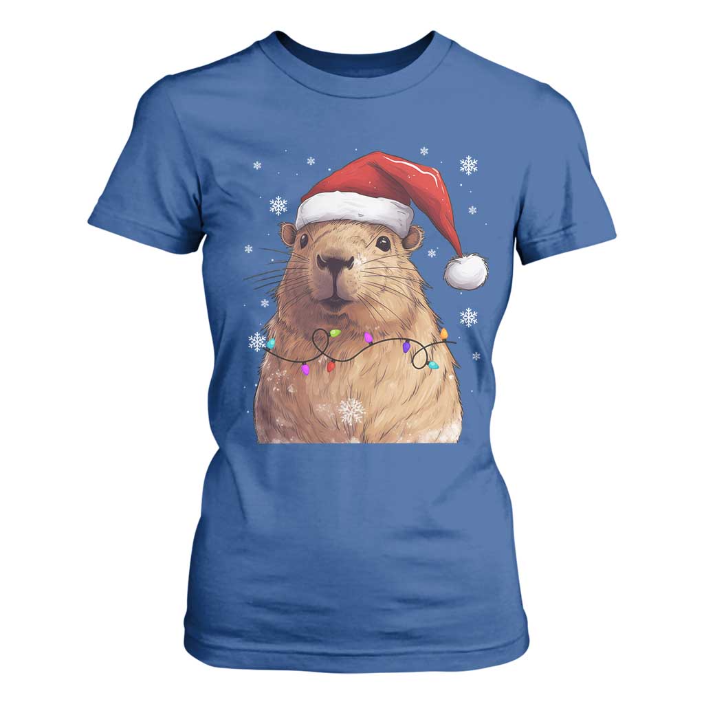 Capybara Christmas T Shirt For Women Funny Santa Capy Meme Xmas Vibe TS02 Royal Blue Print Your Wear