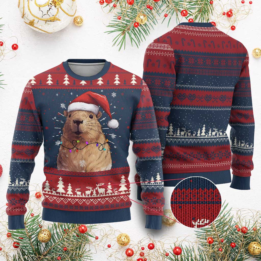 Capybara Christmas Ugly Christmas Sweater Funny Santa Capy Meme Xmas Vibe TS02 Burgundy Print Your Wear
