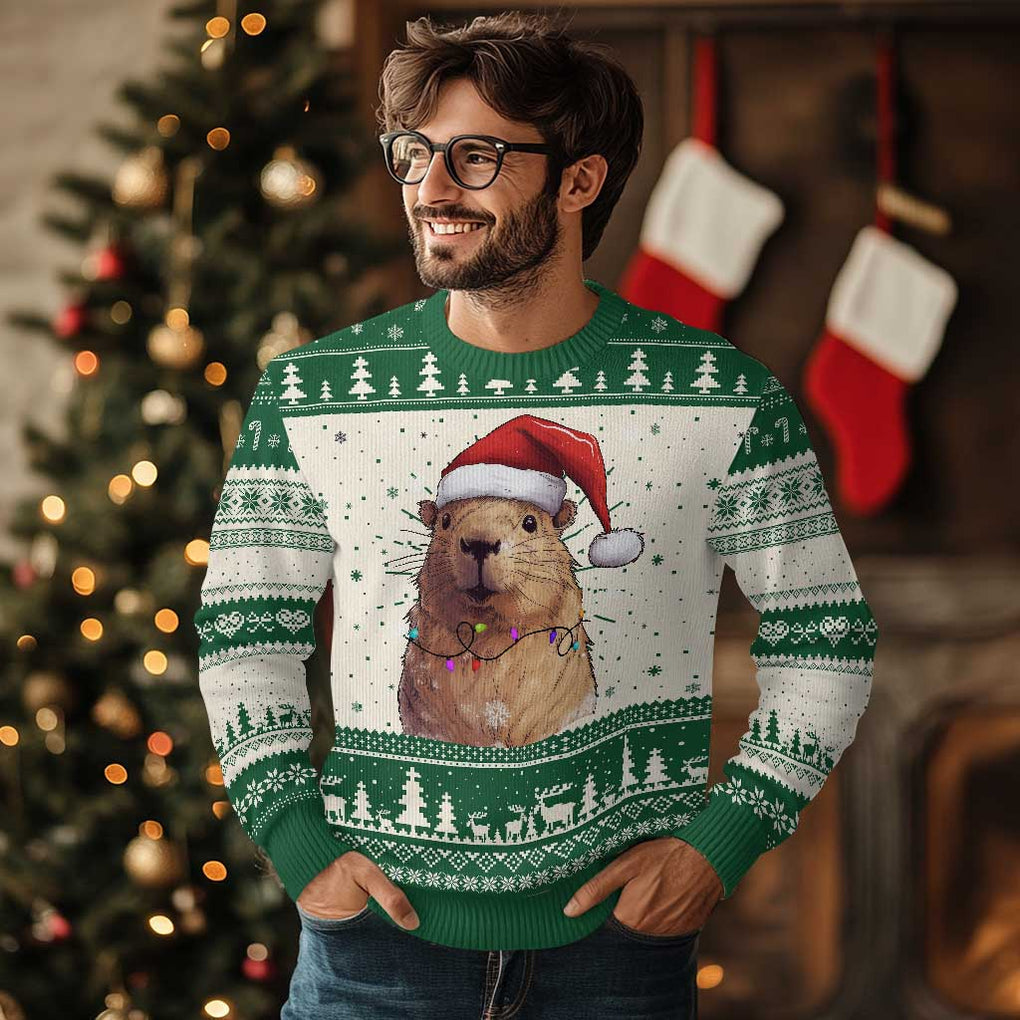 Capybara Christmas Ugly Christmas Sweater Funny Santa Capy Meme Xmas Vibe TS02 Green Print Your Wear
