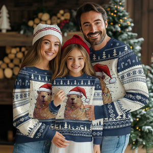 Capybara Christmas Ugly Christmas Sweater Funny Santa Capy Meme Xmas Vibe TS02 Navy Print Your Wear
