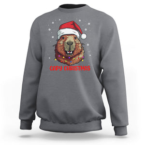 Capy Christmas Sweatshirt Funny Capybara Santa Meme TS02 Charcoal Printyourwear