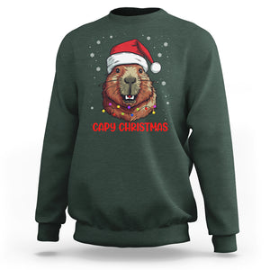 Capy Christmas Sweatshirt Funny Capybara Santa Meme TS02 Dark Forest Green Printyourwear
