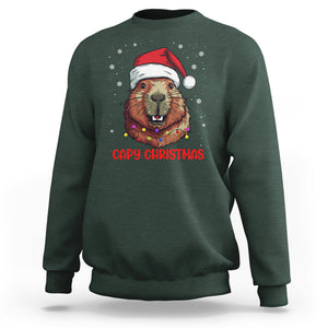 Capy Christmas Sweatshirt Funny Capybara Santa Meme TS02 Dark Forest Green Printyourwear