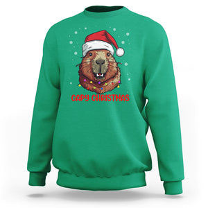 Capy Christmas Sweatshirt Funny Capybara Santa Meme TS02 Irish Green Printyourwear