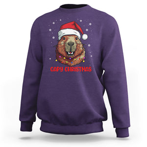 Capy Christmas Sweatshirt Funny Capybara Santa Meme TS02 Purple Printyourwear