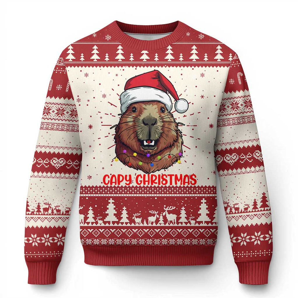 Funny Xmas Capybara Ugly Christmas Sweater Capy Christmas Meme Santa Hat TS02 Red Print Your Wear
