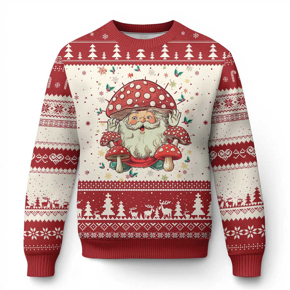 Cottagecore Santa Ugly Christmas Sweater Retro Vintage Christmas Mushroom Core Claus Face TS02 Red Print Your Wear