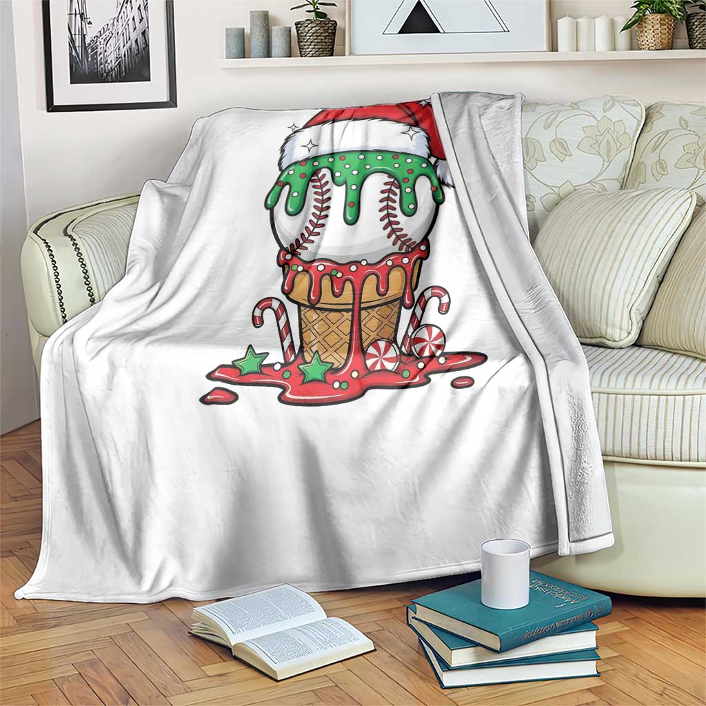 Cute Baseball Christmas Icecream Dripping Throw Blanket Holiday Ice Cream Cone with Santa Hat TS02 Print Your Wear