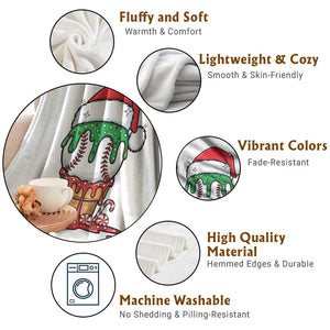 Cute Baseball Christmas Icecream Dripping Throw Blanket Holiday Ice Cream Cone with Santa Hat TS02 Print Your Wear