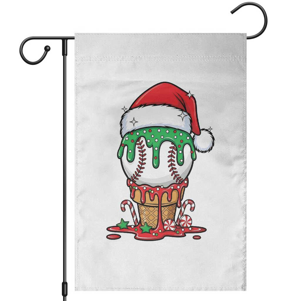 Cute Baseball Christmas Icecream Dripping Garden Flag Holiday Ice Cream Cone with Santa Hat TS02 White Print Your Wear