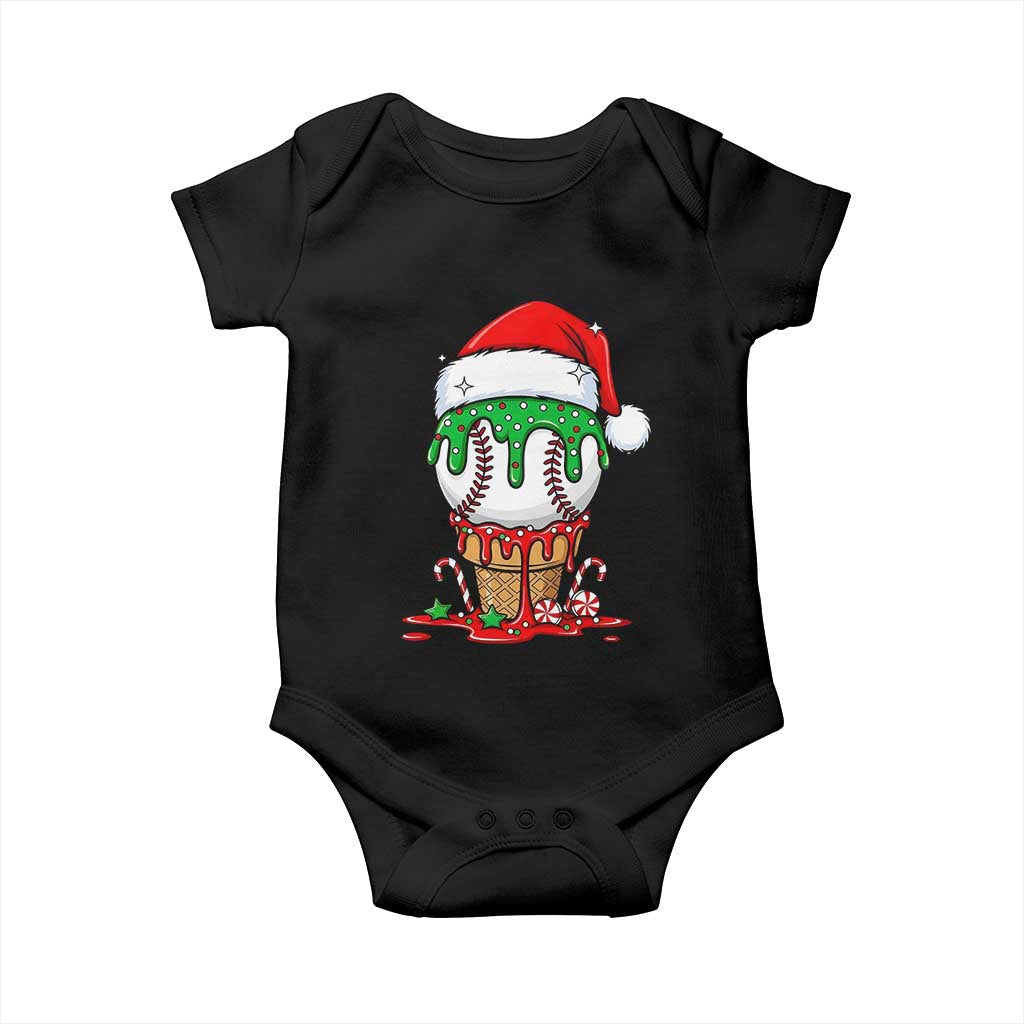 Cute Baseball Christmas Icecream Dripping Baby Onesie Holiday Ice Cream Cone with Santa Hat TS02 Black Print Your Wear