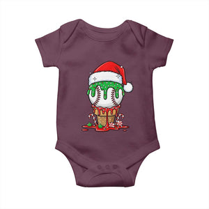 Cute Baseball Christmas Icecream Dripping Baby Onesie Holiday Ice Cream Cone with Santa Hat TS02 Maroon Print Your Wear