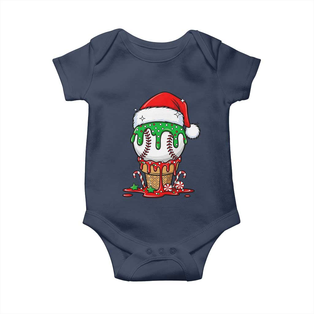 Cute Baseball Christmas Icecream Dripping Baby Onesie Holiday Ice Cream Cone with Santa Hat TS02 Navy Print Your Wear