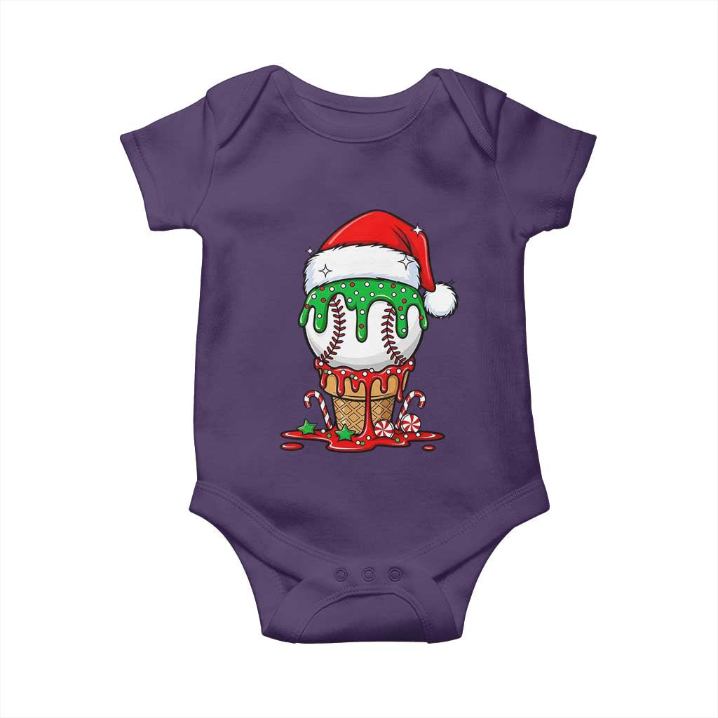 Cute Baseball Christmas Icecream Dripping Baby Onesie Holiday Ice Cream Cone with Santa Hat TS02 Purple Print Your Wear