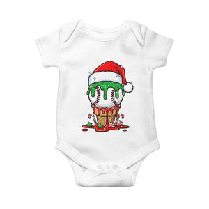 Cute Baseball Christmas Icecream Dripping Baby Onesie Holiday Ice Cream Cone with Santa Hat TS02 White Print Your Wear