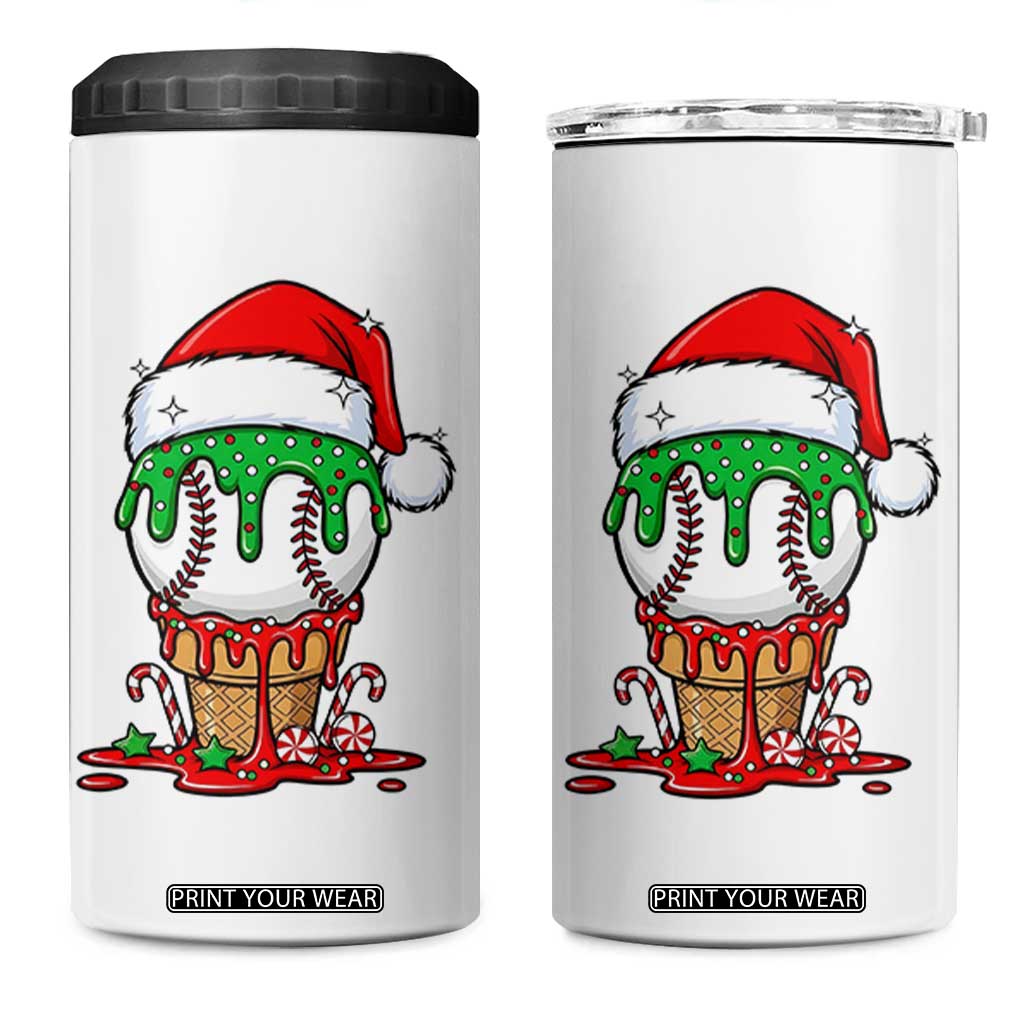 Cute Baseball Christmas Icecream Dripping 4 in 1 Can Cooler Tumbler Holiday Ice Cream Cone with Santa Hat TS02 One Size: 16 oz White Print Your Wear