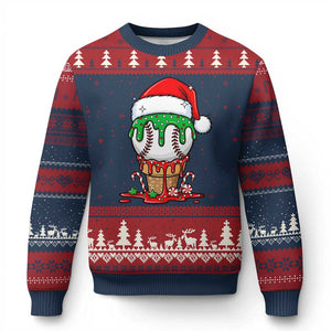Cute Baseball Xmas Icecream Dripping Ugly Christmas Sweater Holiday Ice Cream Cone with Santa Hat TS02 Navy Red Print Your Wear