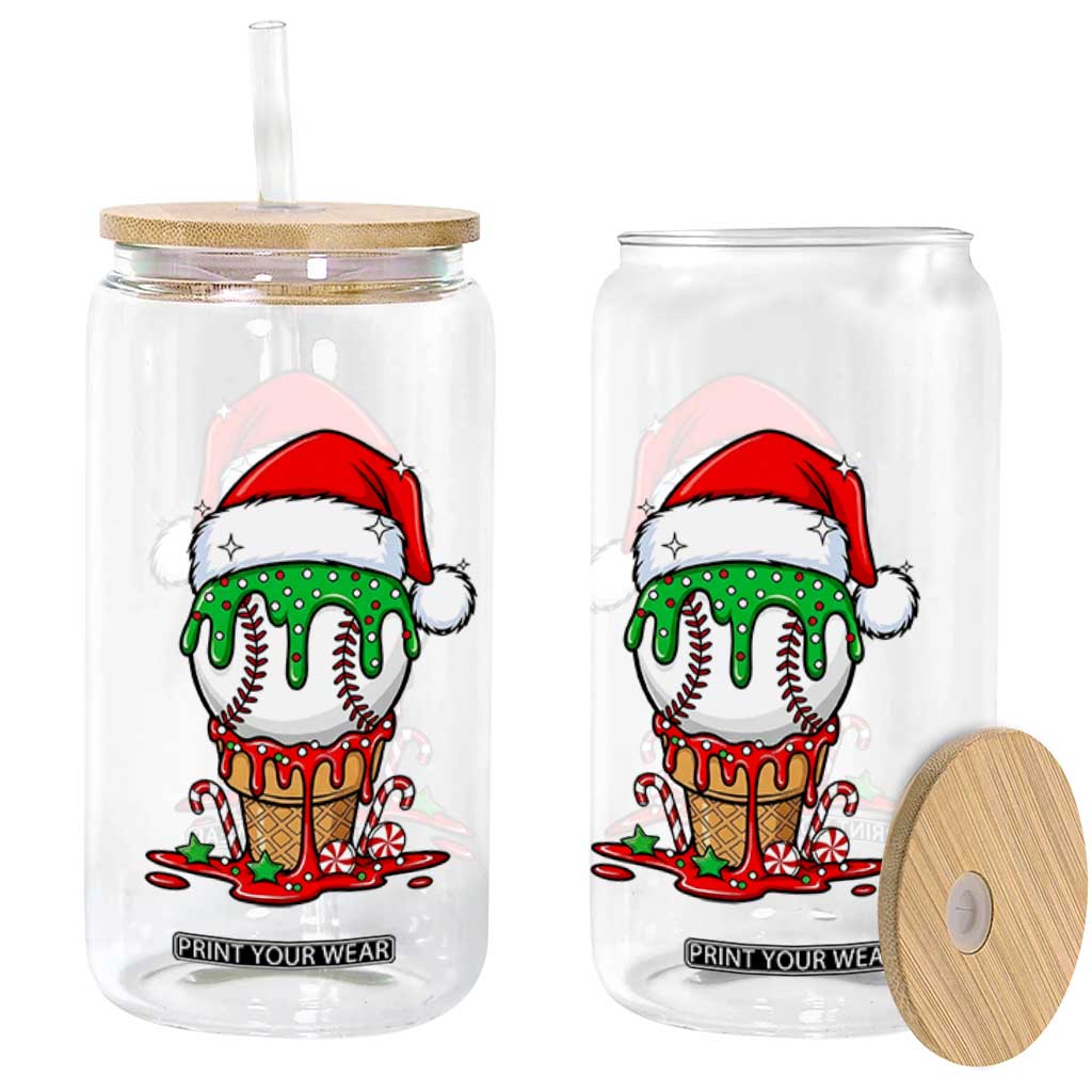 Cute Baseball Christmas Icecream Dripping Glass Can Holiday Ice Cream Cone with Santa Hat TS02 Print Your Wear