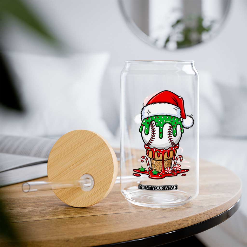 Cute Baseball Christmas Icecream Dripping Glass Can Holiday Ice Cream Cone with Santa Hat TS02 Print Your Wear