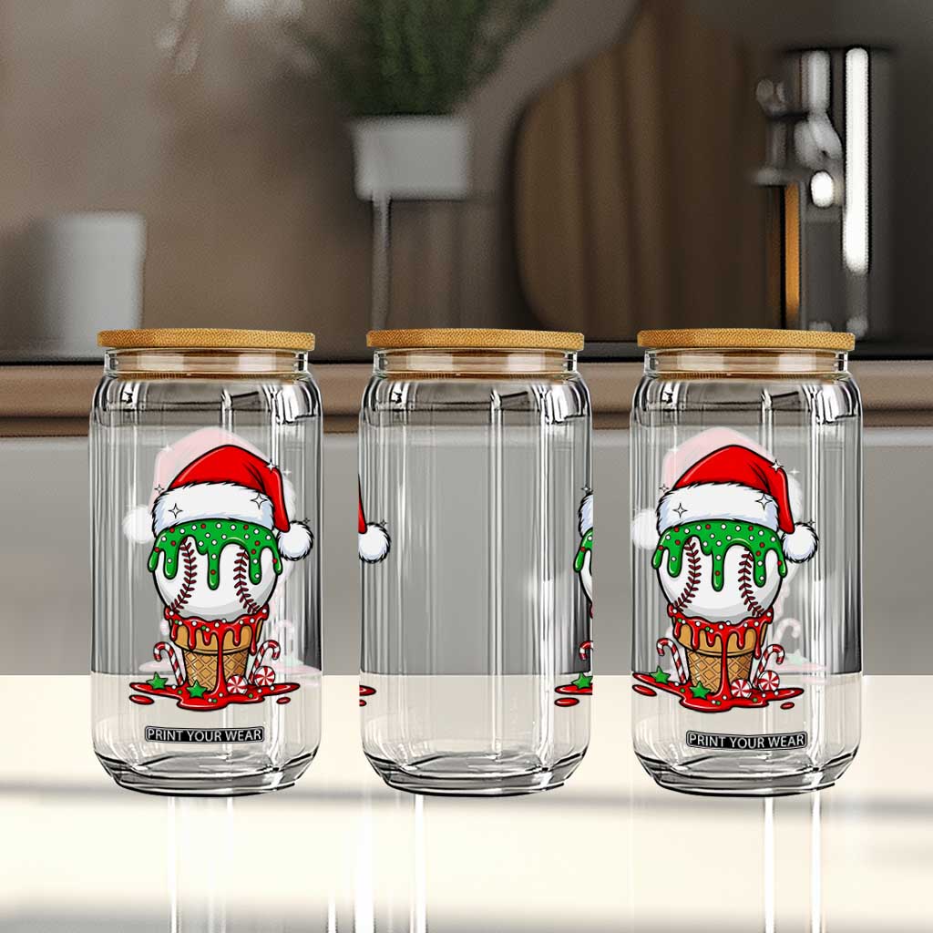 Cute Baseball Christmas Icecream Dripping Glass Can Holiday Ice Cream Cone with Santa Hat TS02 Print Your Wear