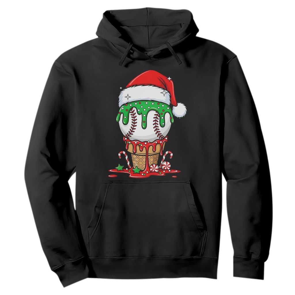 Cute Baseball Christmas Icecream Dripping Hoodie Holiday Ice Cream Cone with Santa Hat TS02 Black Print Your Wear