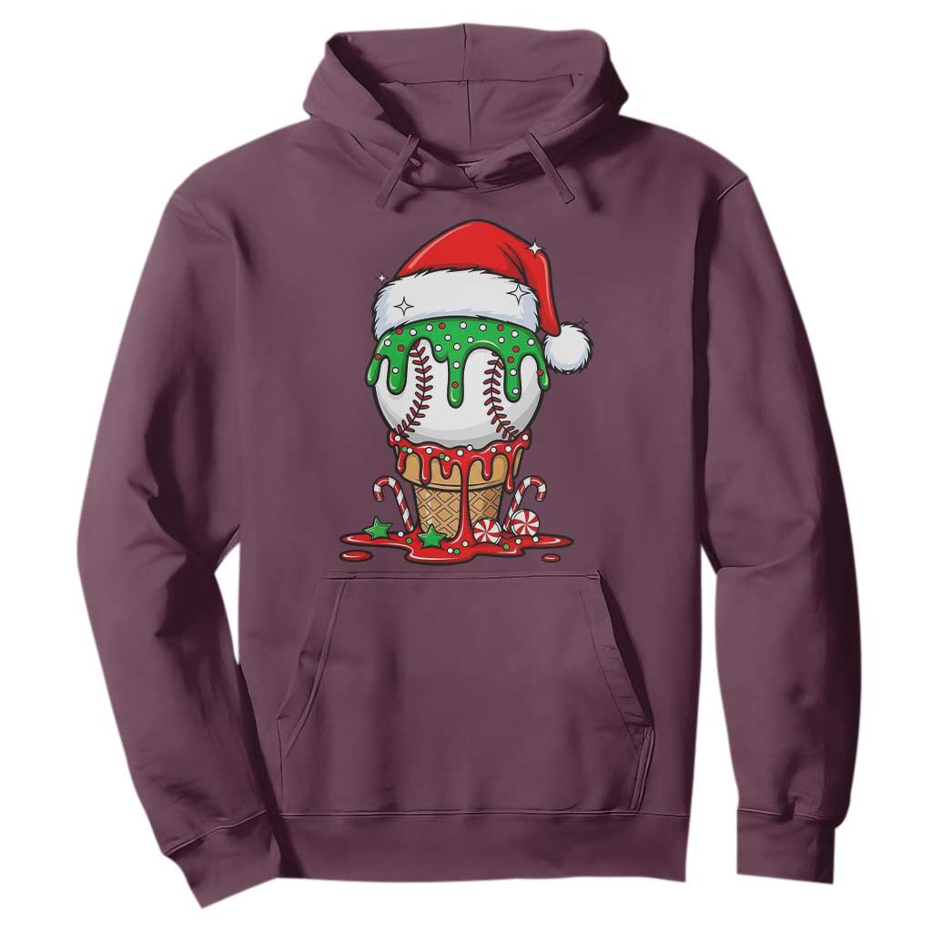 Cute Baseball Christmas Icecream Dripping Hoodie Holiday Ice Cream Cone with Santa Hat TS02 Maroon Print Your Wear